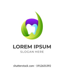 letter d dentist logo, letter d  and tooth, combination logo with 3d  colorful style
