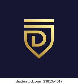 Letter D design with creative unique shield element idea concept and icon
