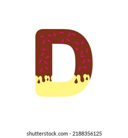 the letter D design is in the form of a cake with chocolate and meses filling. D donuts. cake fonts. bakery fonts. letter D . logo