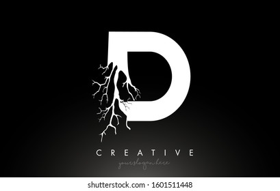 Letter D Design Logo with Creative Tree Branch. D Letter Tree Icon Logo  Vector Illustration.