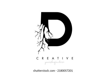 Letter D Design Logo with Creative Tree Branch. D Letter Tree Icon Logo  Vector Illustration.