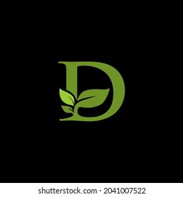 Letter D design logo with leaf decoration