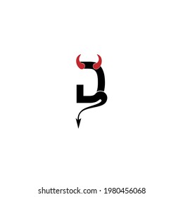 Letter D with devil's horns and tail icon logo design vector template