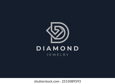 Letra D Logotipo de diamante, letra D com combinação de diamante, utilizável para logotipos de marca e empresa, elemento de modelo de design de logotipo de joias, ilustração vetorial