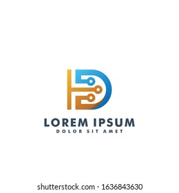 Letter D digital logo, Technology icon design vector
