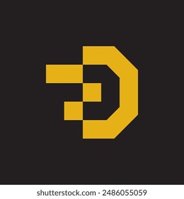 Letra D Digital Pixel Geométrico Moderno Logo Diseño Plantilla de Vector 