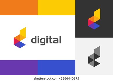 Letter d Digital technology logo icon design. colorful geometric d shape logo symbol design element