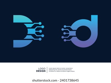 Letter D digital technology logo design collection.