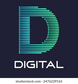 letter d digital or technology logo vector template. Suitable for digital font industry with dot, gradient color and modern style. Also suitable for machine