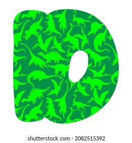 letra D siluetas de dinosaurios, ilustración vectorial