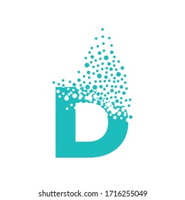 Letter D dispersing into a cloud of bubbles.