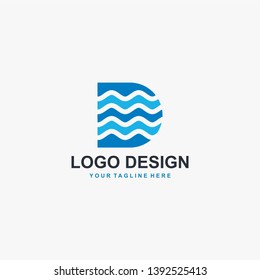 Letter D and dive wave logo design vector. Abstract natural logo design.