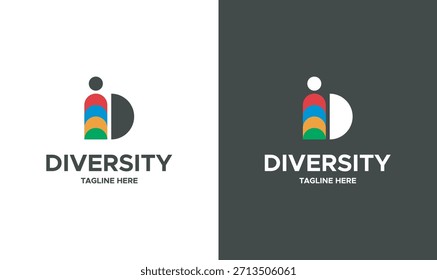 Letra D Diseño de Logo de Diversidad con Figuras Humanas, Símbolo Comunitario Inclusivo, Marca Minimal Moderna.