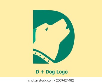 letter D with Dog head Logo. simple logo of dog head and D alphabet isolaten on yellow background. 