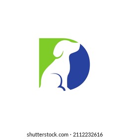 Ilustración del material vectorial del logotipo de la letra D y del perro