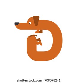 Letter D is dog. pet font. Dachshund alphabet. Lettering home animal. Vector illustration