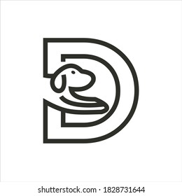 logotipo combinado de letra D con perro negro con fondo blanco