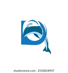  letter D with dolphin animal symbol modern logo design