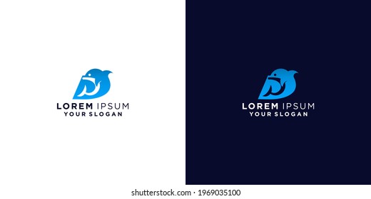 letter d with dolphin logo design inspiration