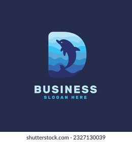 Letter D with Dolphin Logo Design. Dolphin D Logo Design Template