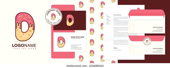 Letter D donut logo design, business card and branding template on isolated background