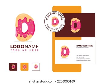 Letter D donut logo design, business card and branding template on isolated background
