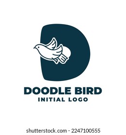 letter D doodle bird initial vector logo design illustration
