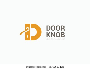 Letter D with door handle minimal logo design. D monogram hotel, apartment, real estate logo icon vector illustration