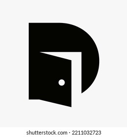 Logo-Design für Buchstaben D in Verbindung mit einer minimalen offenen Tür-Symbolvorlage für Vektorgrafik