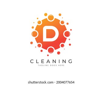 Letter D with Dots and Bubbles. Cleaning Logo Design Template
