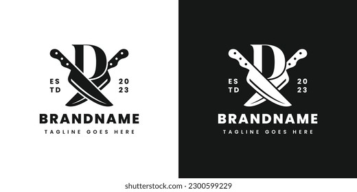 Letter D Double Knife Logo, Suitable for any business related to knife with D initial.