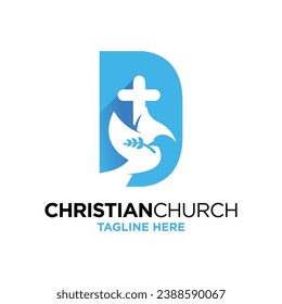 Letter D Dove Christian Logo Design Template Inspiration, Vector Illustration.