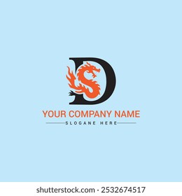 Letter D with Dragon Logo with vector template design