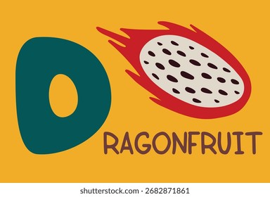 Letra D Y Ilustración vectorial Dragonfruit. Diseño del alfabeto educativo