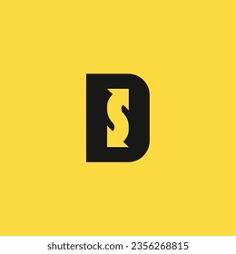 Letter D, DS, or SD monogram with negative space arrow creative logo design vector illustration