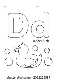 Letter D Duck Alphabet Learning Worksheet Stock Vector (Royalty Free ...