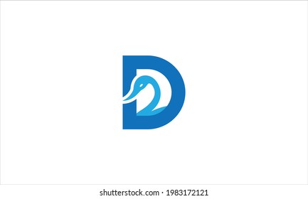 Letter D for duck creative icon logo in flat design vector illustration template