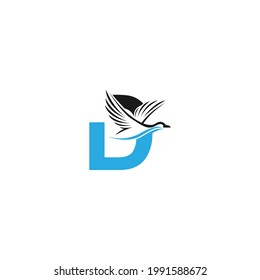 Buchstabe D mit Entensymbol Logo-Design, Vektorgrafik
