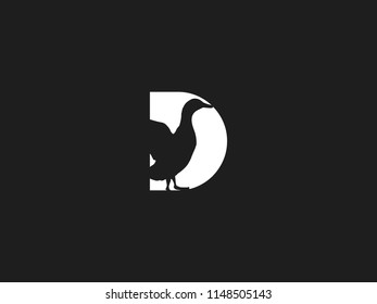 LETTER D WITH DUCK LOGO WITH NEGATIVE SPACE EFFECT FOR ILLUSTRATION USE