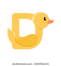 Letter D. Duck. Vector graphics in flat cartoon style