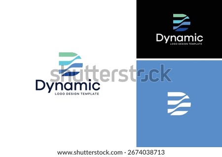 Letter D Dynamic with Blue Water Wave Line Layer  Logo Design