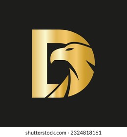 Diseño del logotipo de la carta D águila. Plantilla de vectores de símbolo de transporte