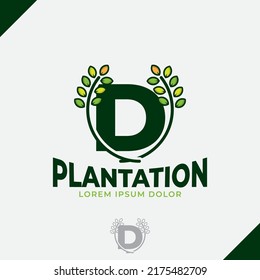 letter D eco green leaf logo, farm logo vector vintage icon, flat farm logo, green nature icon