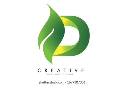 Letter D with eco leaf concept design vector illustration.