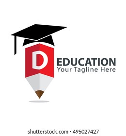 Letter D Education logo concept with pencil and book icon. Design template for education purposes