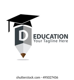 Letter D Education logo concept with pencil and book icon. Design template for education purposes