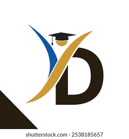 Letter D With Education Logo Design Vector Template. Graduation Hat Icon