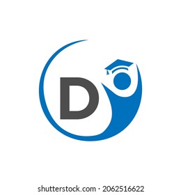 Letter D Education Logo Template. Education Logo On D Letter, Initial Education Hat Concept Template