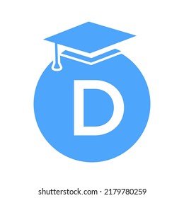 Logo-Vorlage für Buchstaben D. Ausbildungslogotype-Konzept mit Lehrstuhlmütze