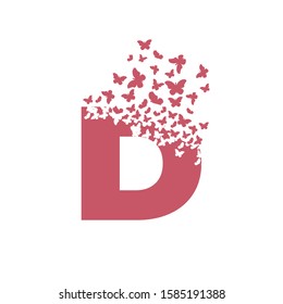 letter D with effect of destruction. Dispersion. Butterfly, moth.